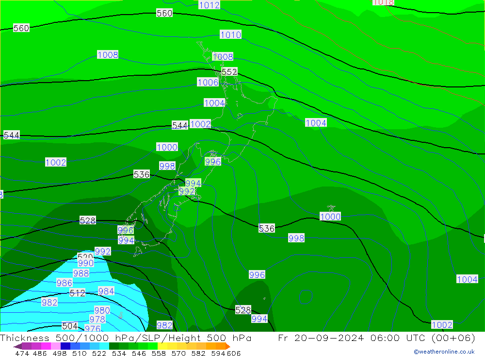 500-1000 hPa Kalınlığı GFS Cu 20.09.2024 06 UTC