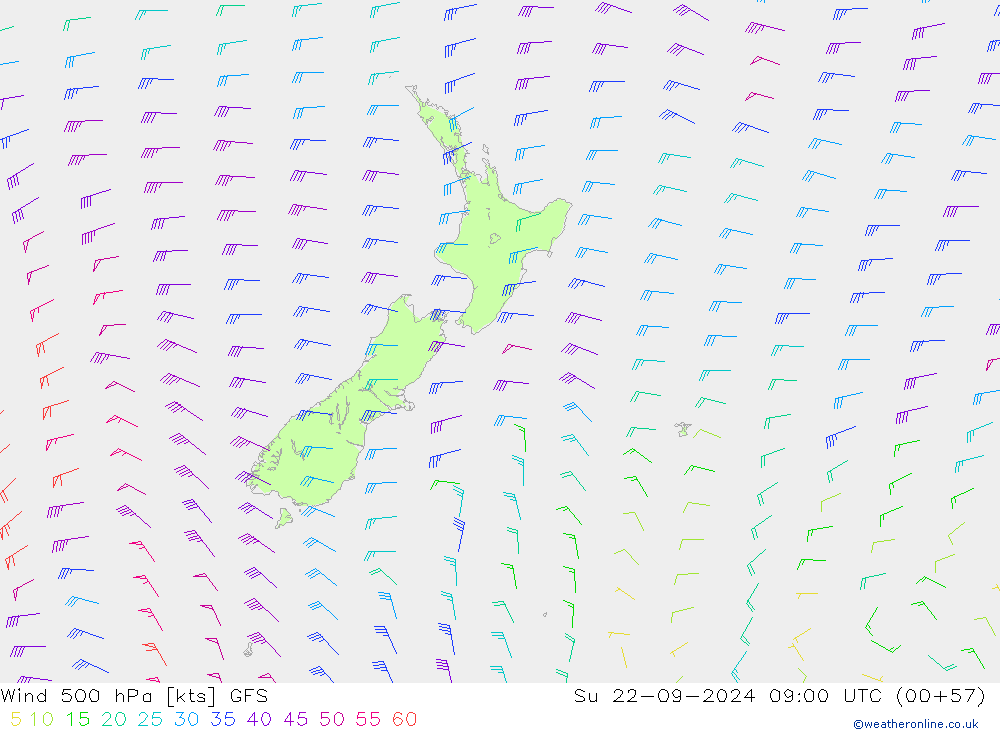 Viento 500 hPa GFS dom 22.09.2024 09 UTC