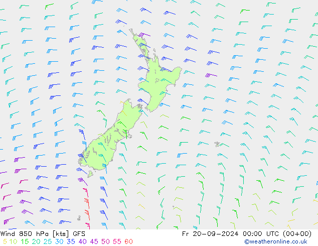 Wind 850 hPa GFS Pá 20.09.2024 00 UTC