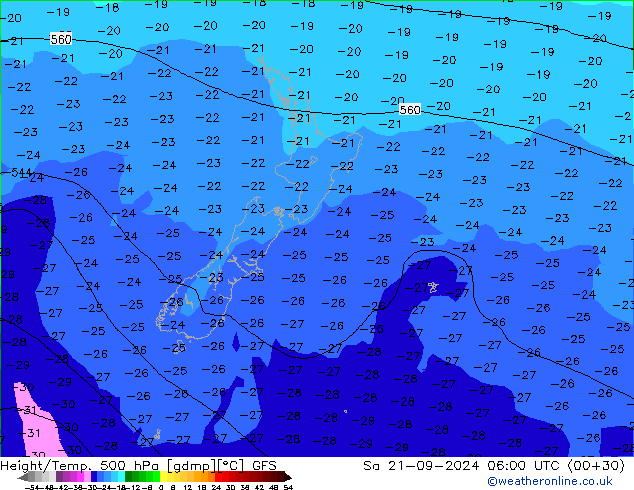 Height/Temp. 500 hPa GFS So 21.09.2024 06 UTC