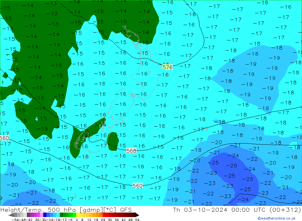 Yükseklik/Sıc. 500 hPa GFS Per 03.10.2024 00 UTC