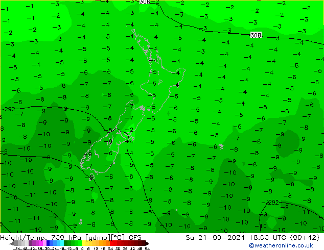 Height/Temp. 700 hPa GFS Sa 21.09.2024 18 UTC