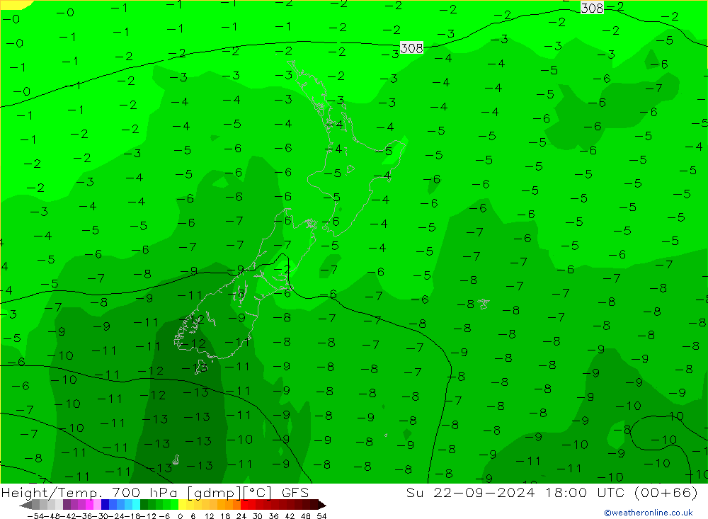 Géop./Temp. 700 hPa GFS dim 22.09.2024 18 UTC