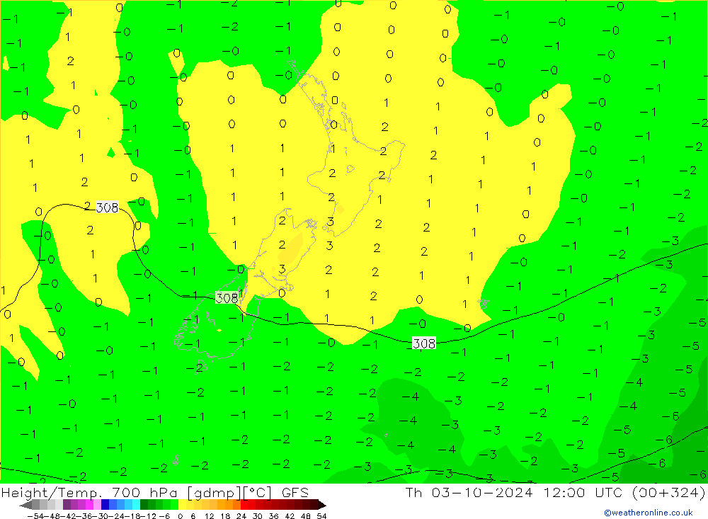 Height/Temp. 700 hPa GFS Čt 03.10.2024 12 UTC