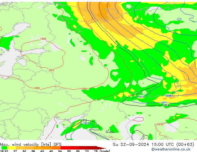 Max. wind velocity GFS Вс 22.09.2024 15 UTC