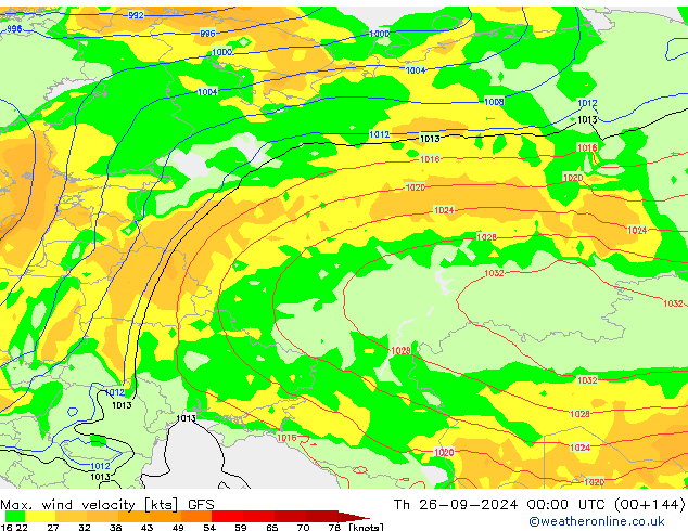 Max. wind velocity GFS Th 26.09.2024 00 UTC