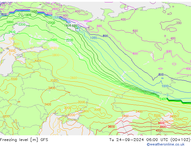 Zero termico GFS mar 24.09.2024 06 UTC