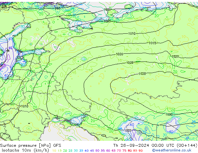 Isotachs (kph) GFS Th 26.09.2024 00 UTC