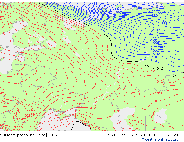 Surface pressure GFS Fr 20.09.2024 21 UTC