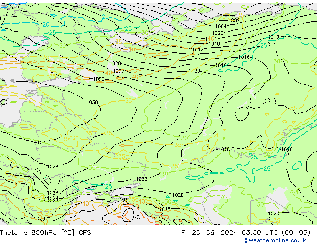 Theta-e 850hPa GFS vr 20.09.2024 03 UTC