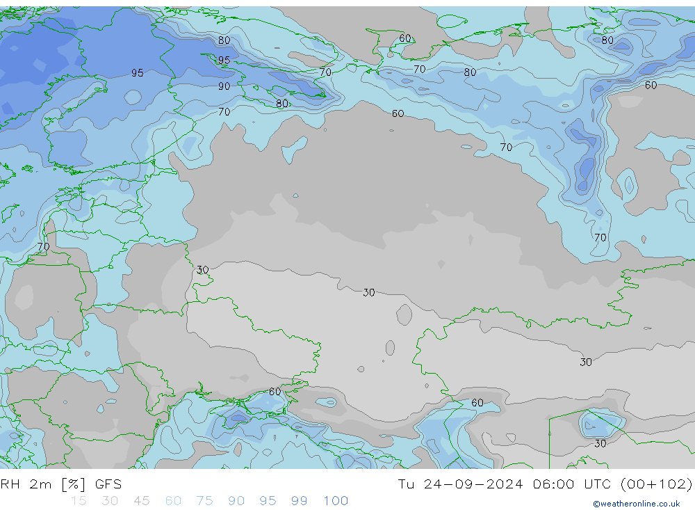 Humidité rel. 2m GFS mar 24.09.2024 06 UTC