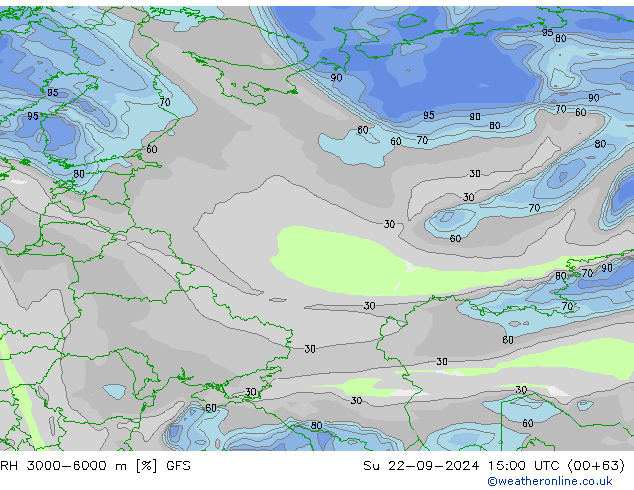 Humidité rel. 3000-6000 m GFS dim 22.09.2024 15 UTC