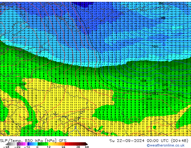 SLP/Temp. 850 hPa GFS Su 22.09.2024 00 UTC