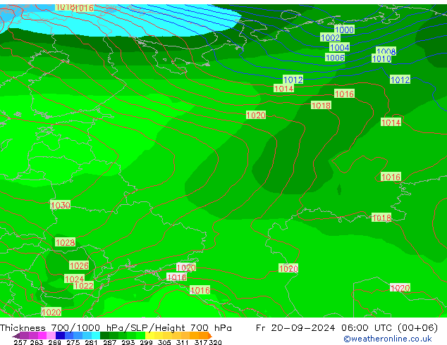 Dikte700-1000 hPa GFS vr 20.09.2024 06 UTC