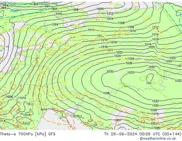 Theta-e 700hPa GFS jue 26.09.2024 00 UTC