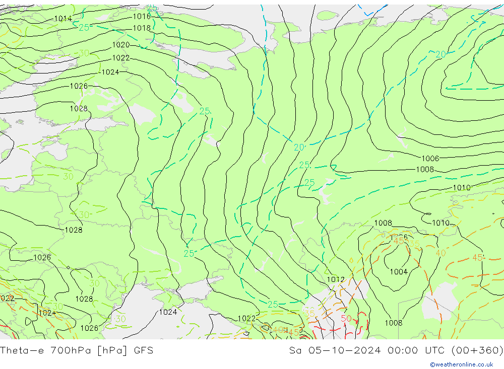 Theta-e 700гПа GFS сб 05.10.2024 00 UTC