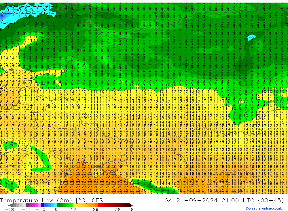 Min.  (2m) GFS  21.09.2024 21 UTC