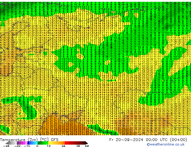 Temperaturkarte (2m) GFS September 2024