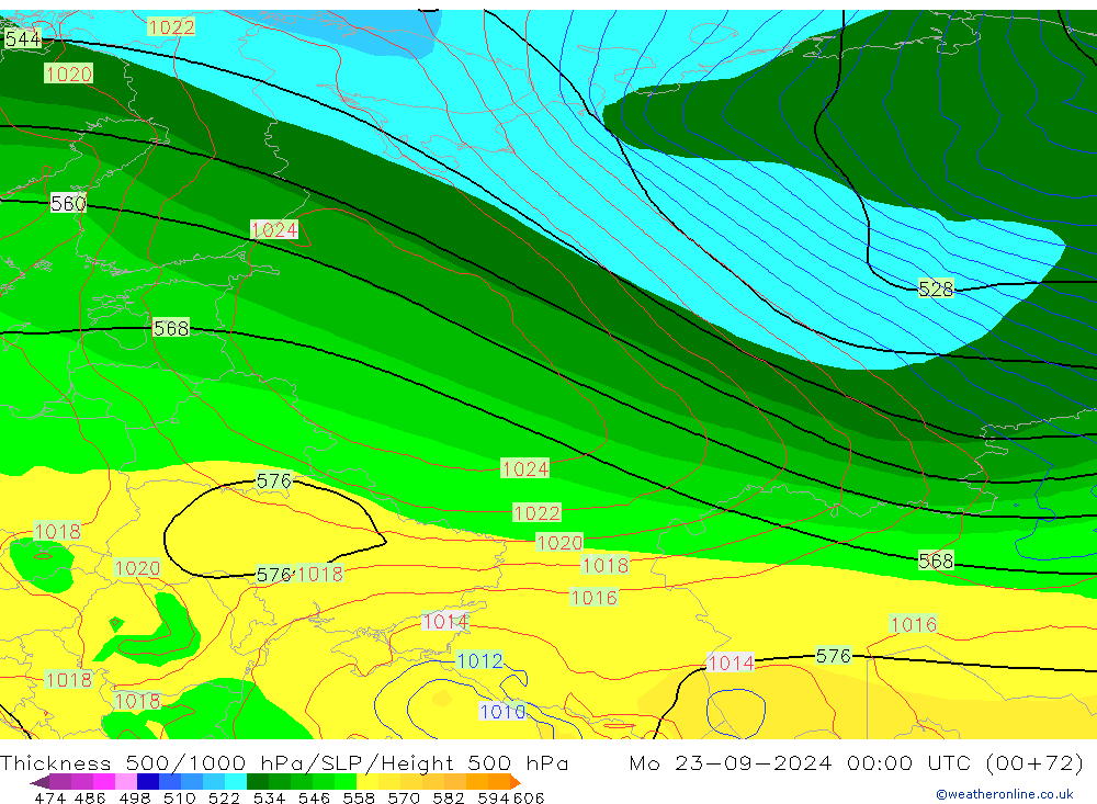 Thck 500-1000hPa GFS Mo 23.09.2024 00 UTC