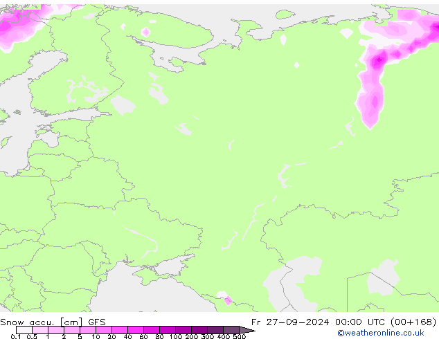 Глубина снега GFS пт 27.09.2024 00 UTC