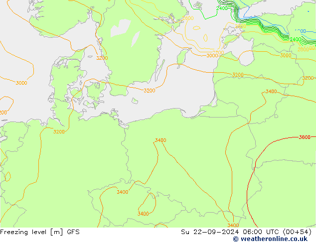 Freezing level GFS nie. 22.09.2024 06 UTC