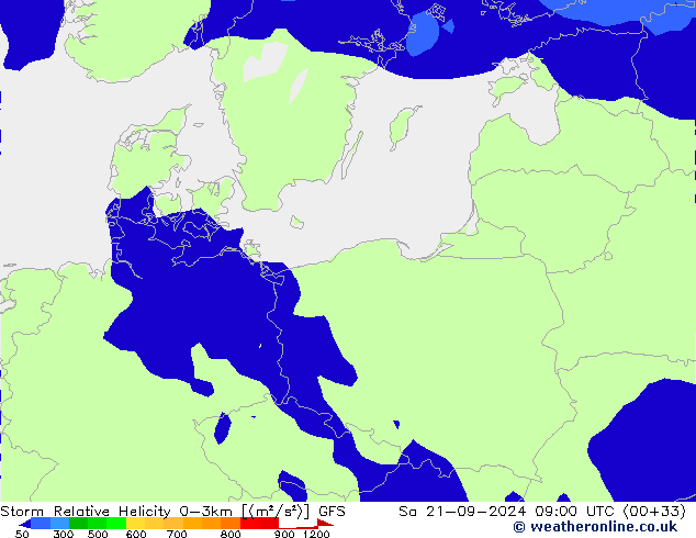 Storm Relative Helicity GFS сб 21.09.2024 09 UTC