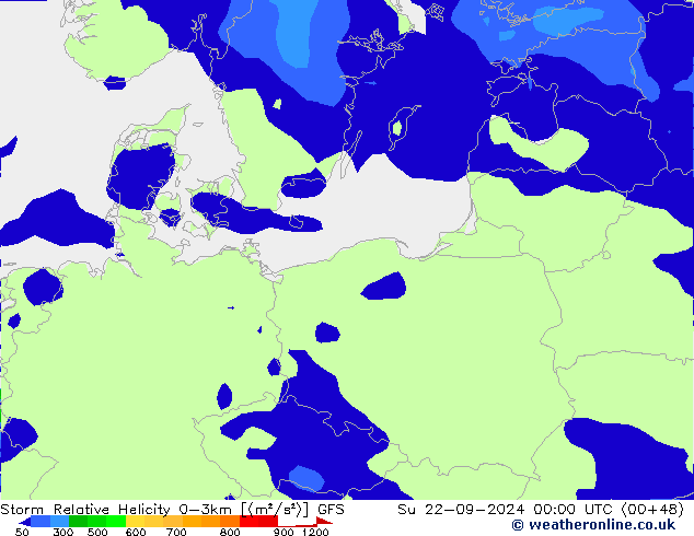 Storm Relative Helicity GFS Dom 22.09.2024 00 UTC