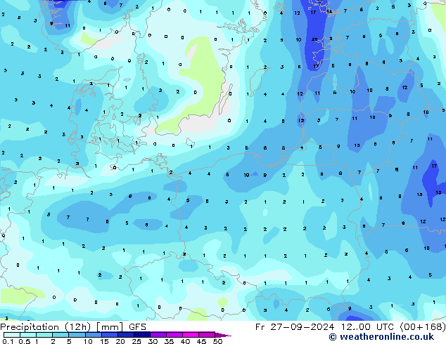 Precipitation (12h) GFS Fr 27.09.2024 00 UTC