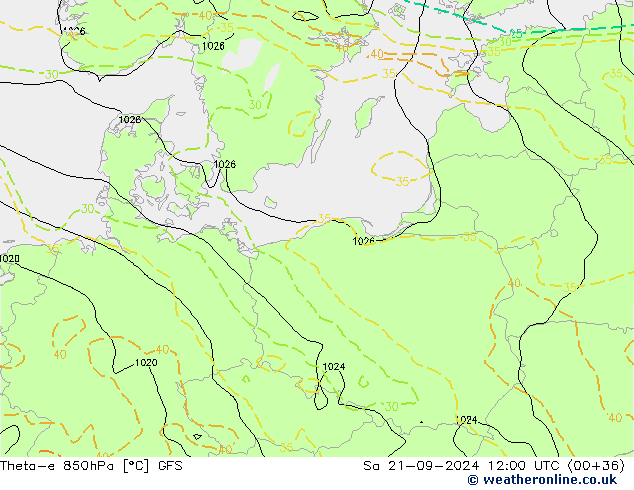 Theta-e 850hPa GFS Sa 21.09.2024 12 UTC