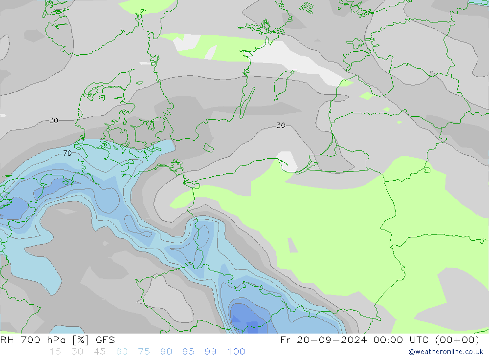 RH 700 hPa GFS Sex 20.09.2024 00 UTC