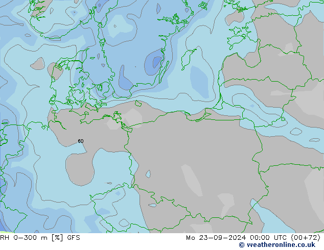 RH 0-300 m GFS  23.09.2024 00 UTC