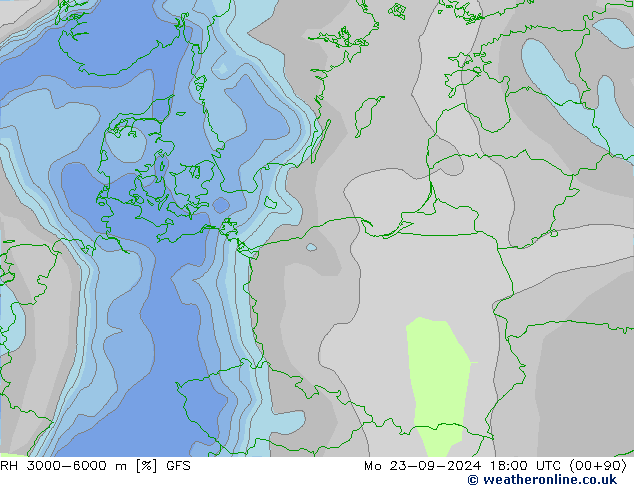 RH 3000-6000 m GFS Mo 23.09.2024 18 UTC