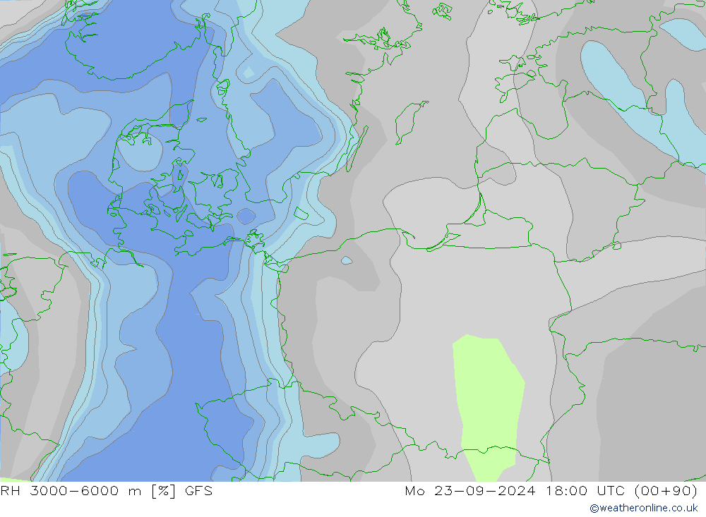 RH 3000-6000 m GFS Mo 23.09.2024 18 UTC