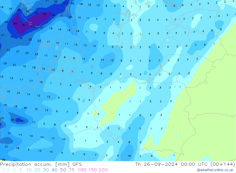 Precipitation accum. GFS  26.09.2024 00 UTC