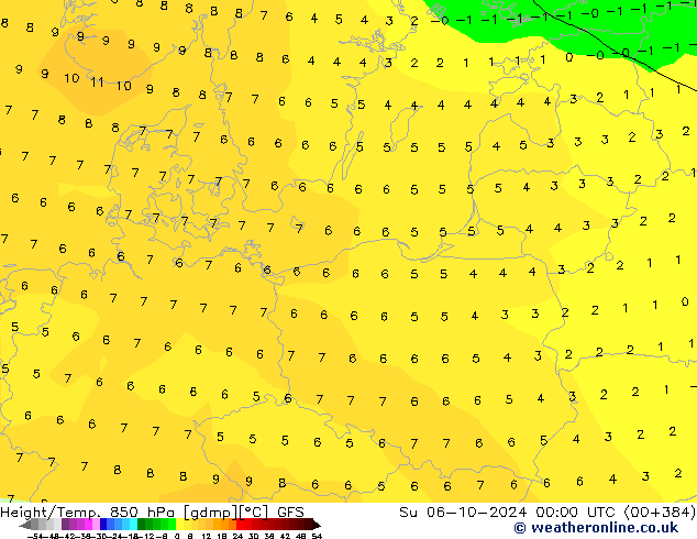 Z500/Rain (+SLP)/Z850 GFS dim 06.10.2024 00 UTC