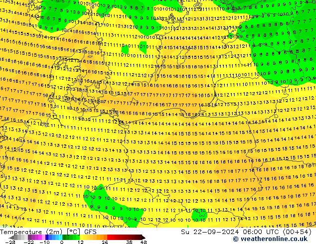 Temperature (2m) GFS Ne 22.09.2024 06 UTC