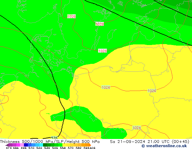 Thck 500-1000hPa GFS Sa 21.09.2024 21 UTC