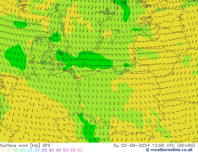 Prec 6h/Wind 10m/950 GFS  22.09.2024 12 UTC