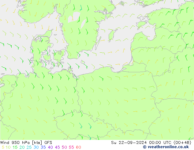 Wind 950 hPa GFS Su 22.09.2024 00 UTC