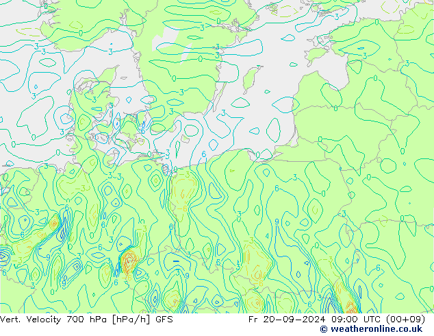 Vert. snelheid 700 hPa GFS vr 20.09.2024 09 UTC