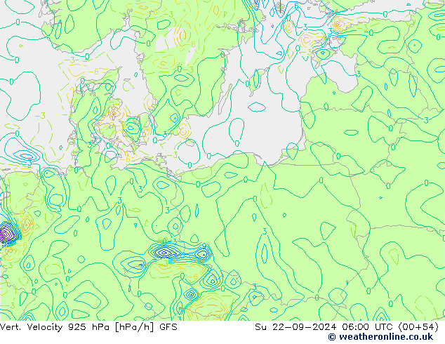 Vert. Velocity 925 hPa GFS nie. 22.09.2024 06 UTC