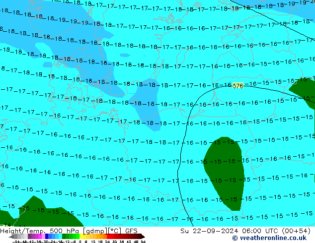 Height/Temp. 500 hPa GFS nie. 22.09.2024 06 UTC