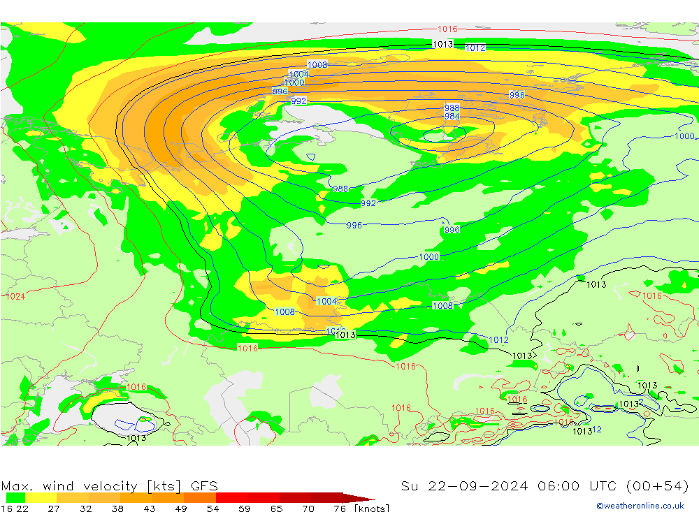 Maks. Rüzgar Hızı GFS Paz 22.09.2024 06 UTC