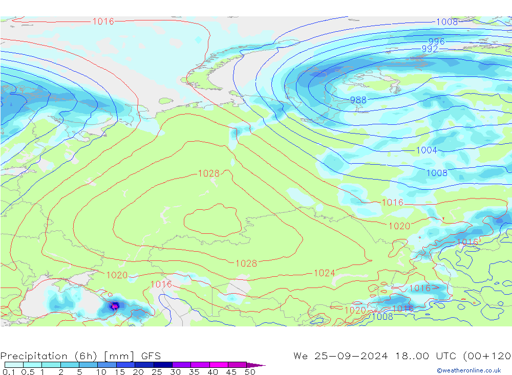 Z500/Rain (+SLP)/Z850 GFS mer 25.09.2024 00 UTC