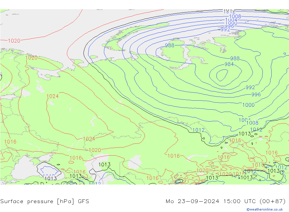 Pressione al suolo GFS lun 23.09.2024 15 UTC