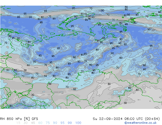 RH 850 гПа GFS Вс 22.09.2024 06 UTC