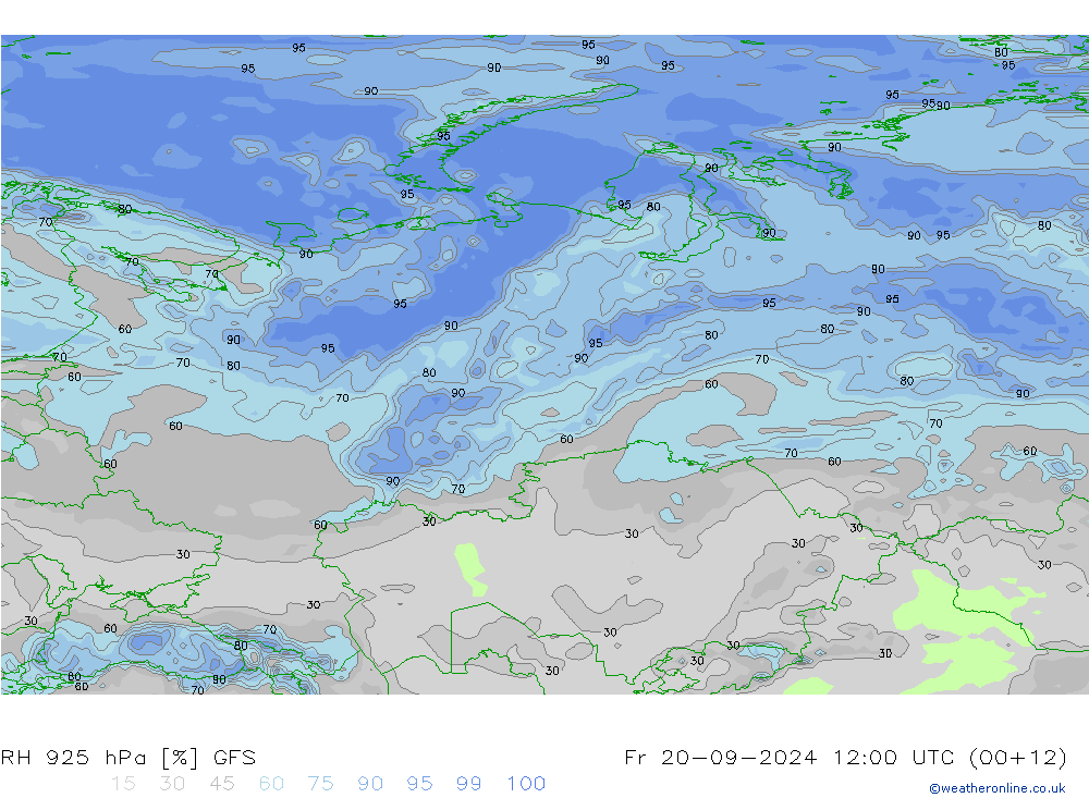 RH 925 hPa GFS ven 20.09.2024 12 UTC