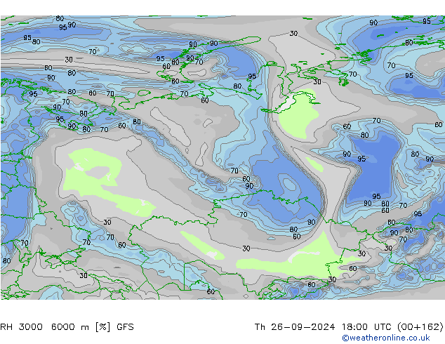 RH 3000-6000 m GFS Th 26.09.2024 18 UTC