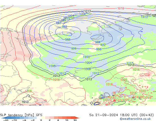 Tendance de pression  GFS sam 21.09.2024 18 UTC