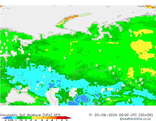 Volumetrisch bodemvocht GFS vr 20.09.2024 06 UTC